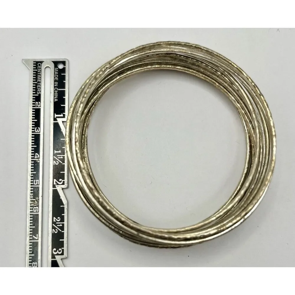 Set of 12 Silver Tone Bangle Bracelets Vintage Textured Hammered Bohemian